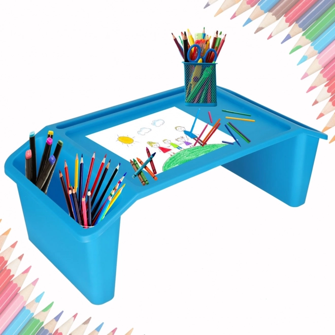 Tavolino per laptop con organizer blu