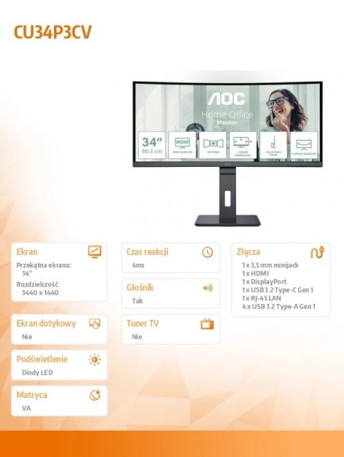 Curved Monitor AOC CU34P3CV 34" 100Hz VA
