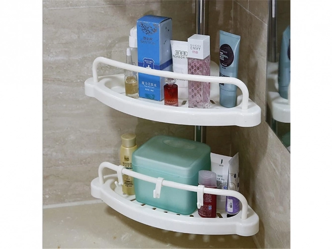 Bathroom Corner Telescopic White Shelf with 4 Levels