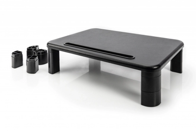 Support de moniteur réglable en hauteur avec plateau en bois noir