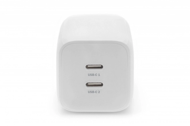Výkonná sieťová nabíjačka DIGITUS 2x USB-C GaN 65W, biela