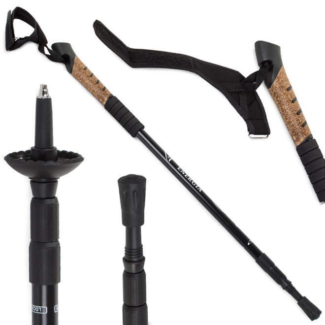Bastone da trekking Nordic Walking con impugnatura in sughero – Nero