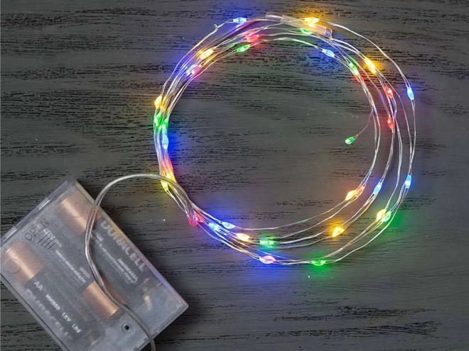 Mehrfarbige LED-Lichterketten auf Draht, 10 m, mit Batterien