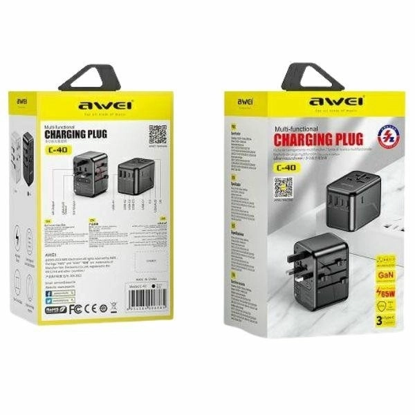 Universal travel charger GaN 65W 4-in-1 with multi-port compatibility