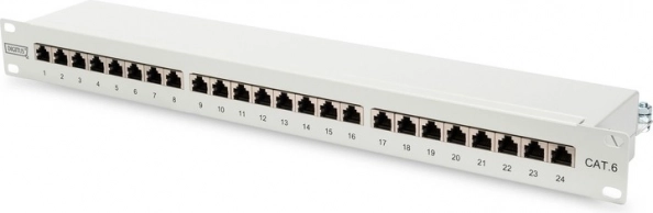 Patch panel 19" 24 ports cat.6 with cable holder, gray