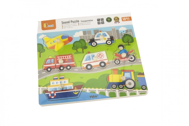 Wooden Puzzle with Sounds - Transport Vehicles