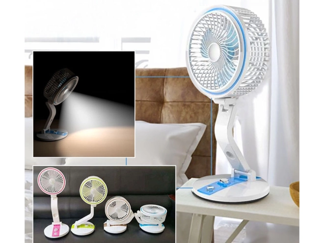 Portable foldable fan with LED light and USB charging