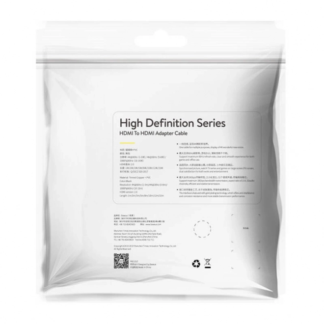 Cavo HDMI 2.0 Baseus 4K 30Hz, 3D, HDR, 8m - Nero