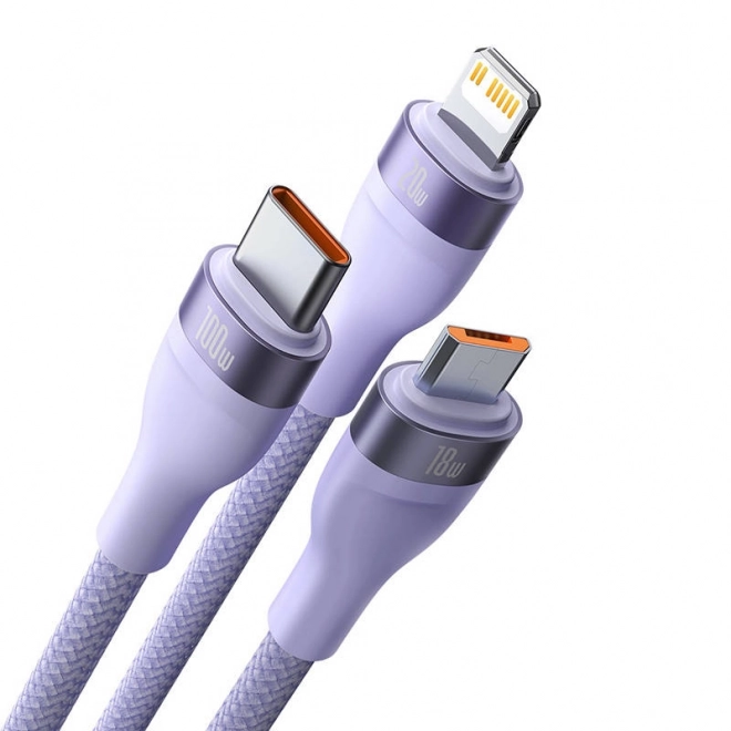 Cavo di ricarica multifunzionale Baseus con connettori USB-C, Micro USB e Lightning, 100W, 1,5 m