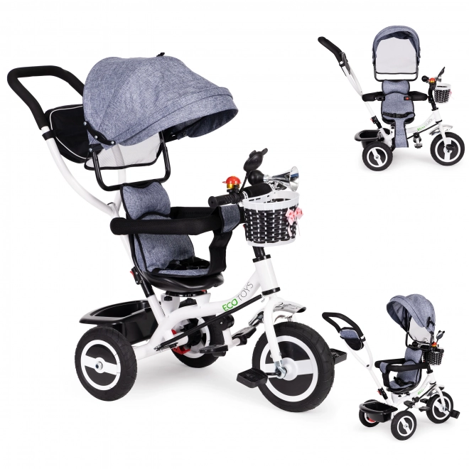 Triciclo Con Cappottina Girevole Grigio Ruote In Gomma Durevole