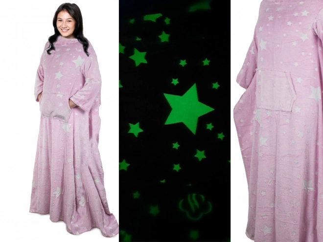 Decke mit Ärmeln Fleece warmes Sweatshirt Morgenmantel neon – Rosa