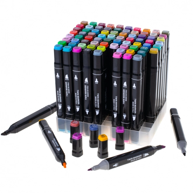 Marker alcolico doppia punta con custodia e supporto – 80 pezzi