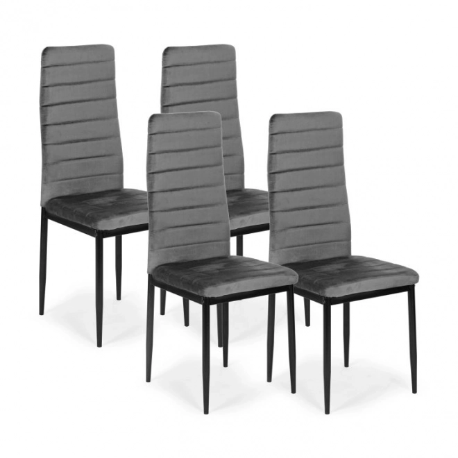 Dining Chair with Contoured Backrest - Gray Velvet - Set of 4