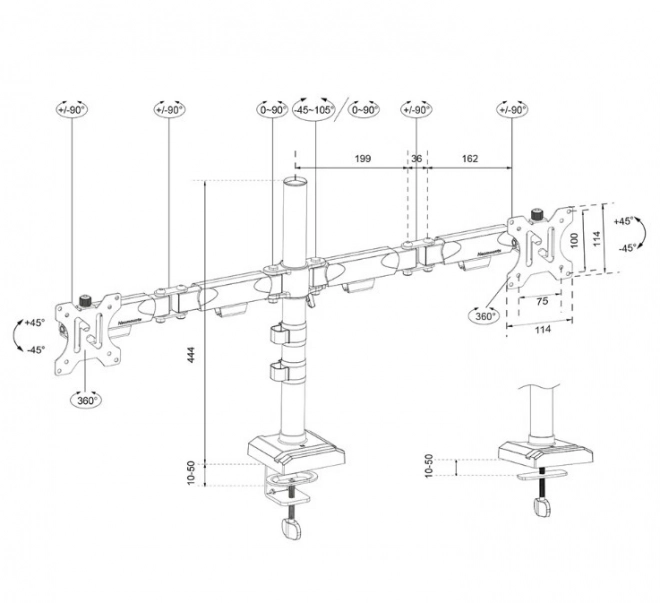 Adjustable dual monitor arm