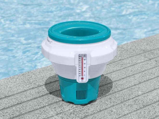 Flydende kemikaliedispenser til poolvand med termometer