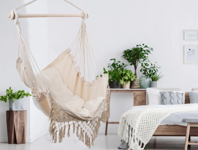 Boho design with macramé and cushions