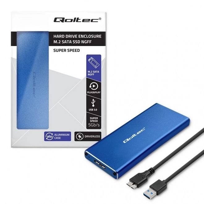 Blue Aluminum SSD Enclosure for M.2 SATA/NGFF Drives 2TB USB 3.0