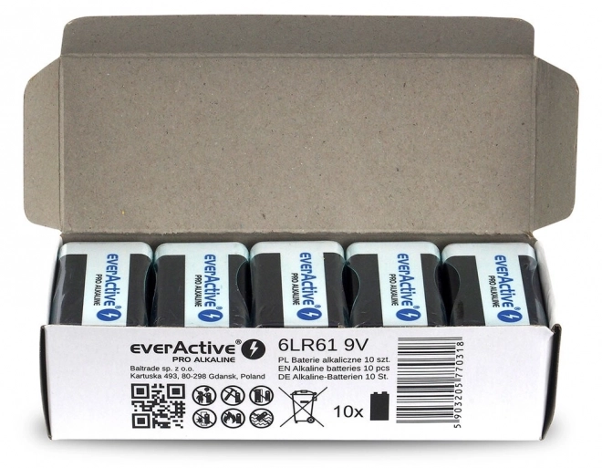 Alkalické batérie everActive 9V PRO ALKALINE - balenie 10 ks
