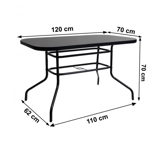 Glass Patio Table Black 120x70 cm