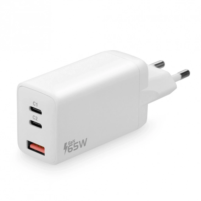 White Fast Charger USB/USB-C QC4+ 65W with GaN Technology