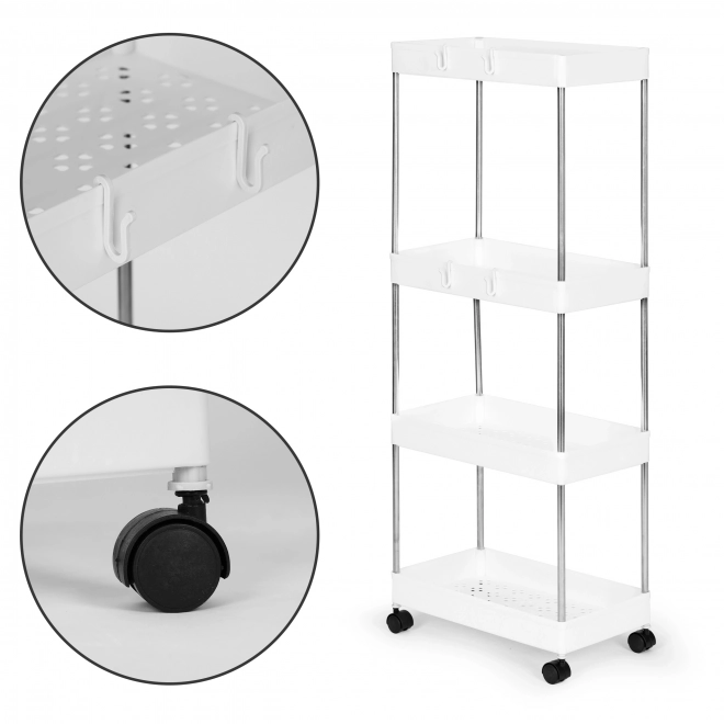 Scaffale di plastica per bagno con 4 ripiani e ruote