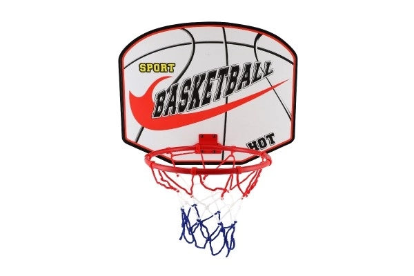 Canestro da basket con pallone e pompa in legno/metallica con rete