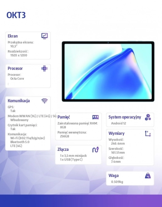 Tablet OKT3 4G 10.5 inch Blue