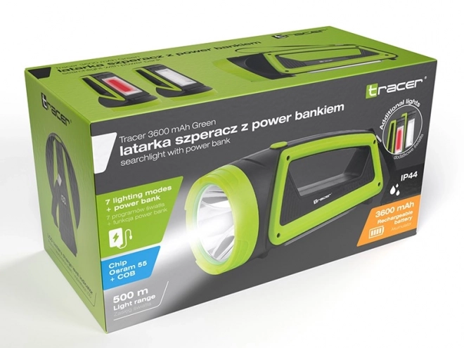 Green tactical flashlight with power bank