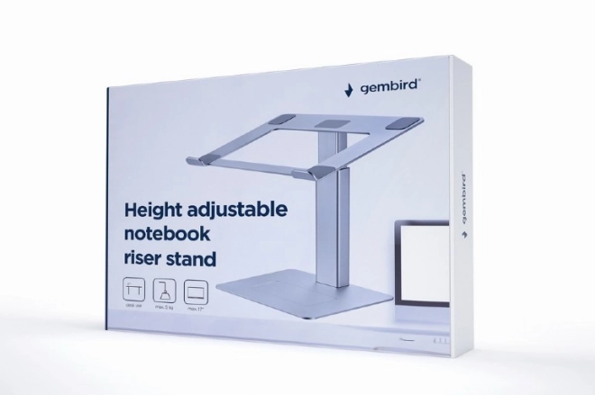 Silver laptop stand with adjustable height for 15.6 inch notebooks