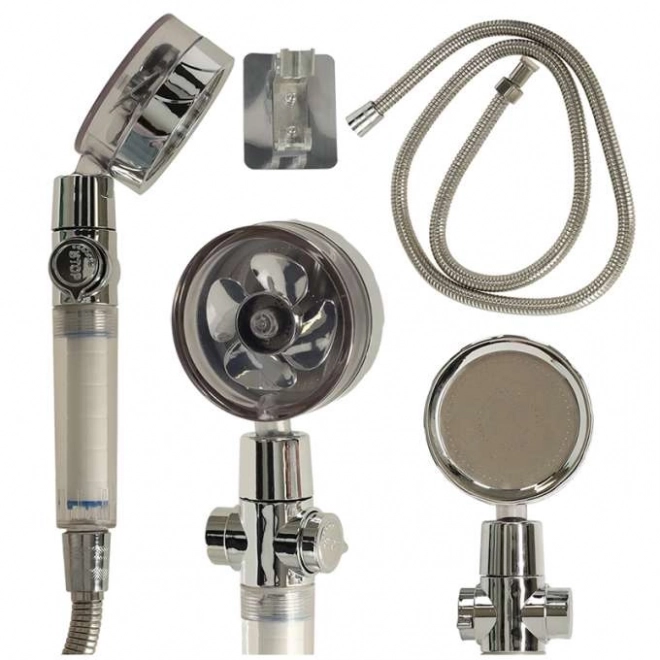 Silver Turbo Shower Head Set with Hose
