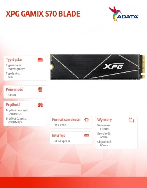 XPG Gammix S70 Blade SSD 512GB PCIe 4.0