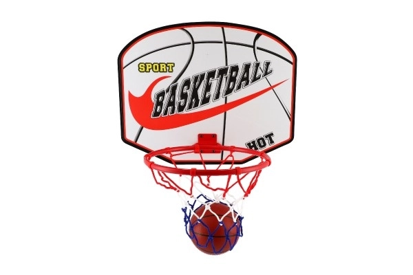 Canestro da basket con pallone e pompa in legno/metallica con rete