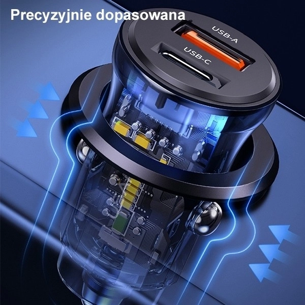 30W Fast Charge Car Charger with USB and USB-C Ports