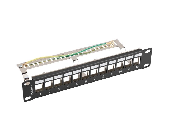 Patch panel 12 port with organizer for keystone modules black