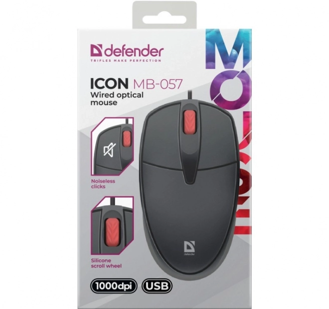 Mouse cablato Silent Click Defender Icon Nero