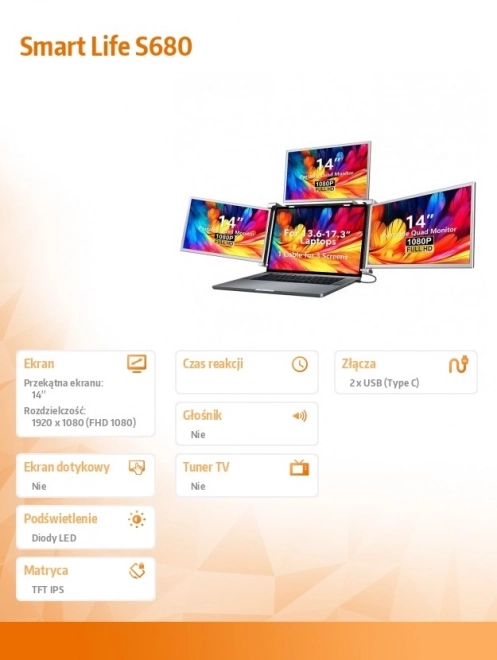 Smart Life Triple Portable Monitor 14 inches