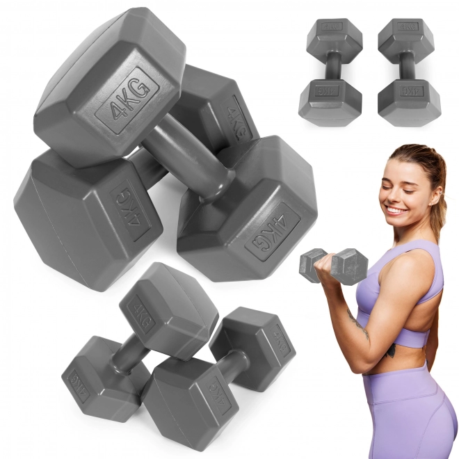 Hexagonal Dumbbells 2x4 kg Grey ModernHome