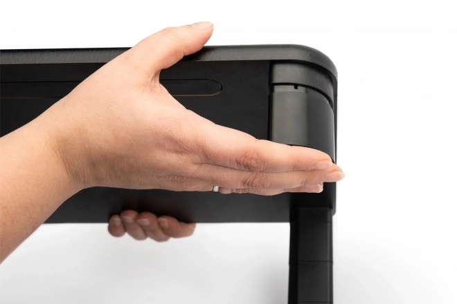 Support de moniteur réglable en hauteur avec plateau en bois noir