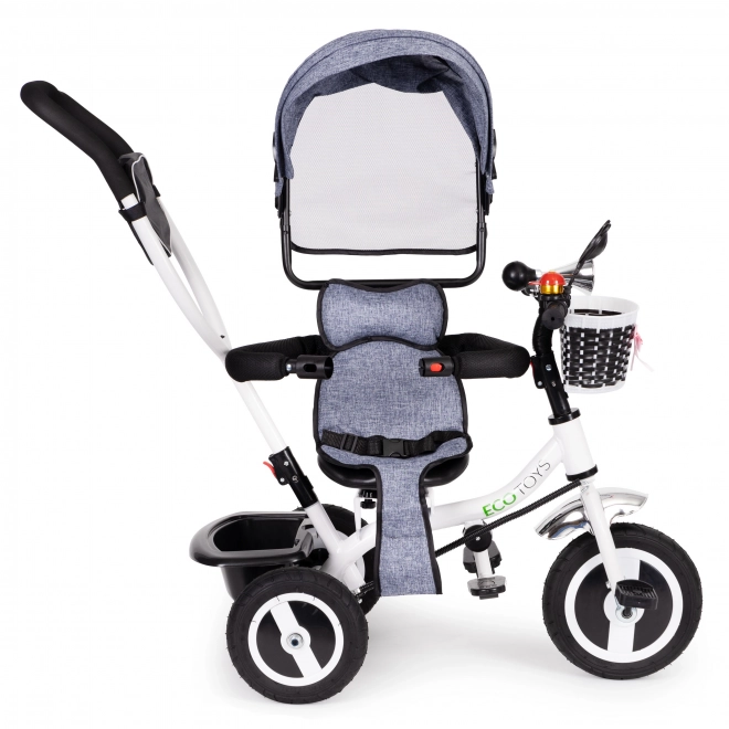 Triciclo Con Cappottina Girevole Grigio Ruote In Gomma Durevole