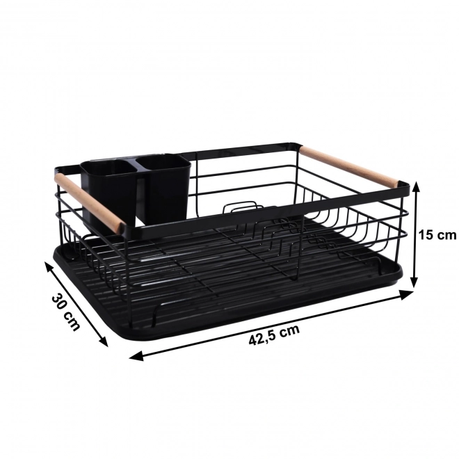 Single-tier Dishwasher Rack with Wooden Handles, Black