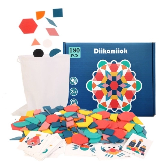 Wooden Tangram Puzzle Montessori Colorful Mosaic 180 Pieces