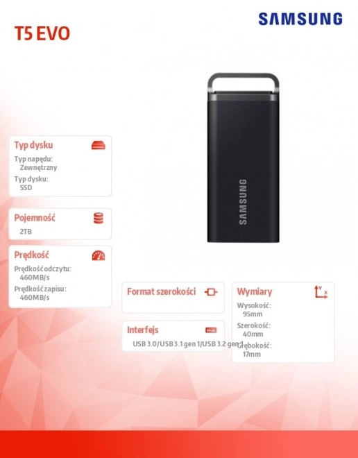 External SSD Disk Samsung Portable T5 EVO 2TB USB 3.2 Gen. 1 Black