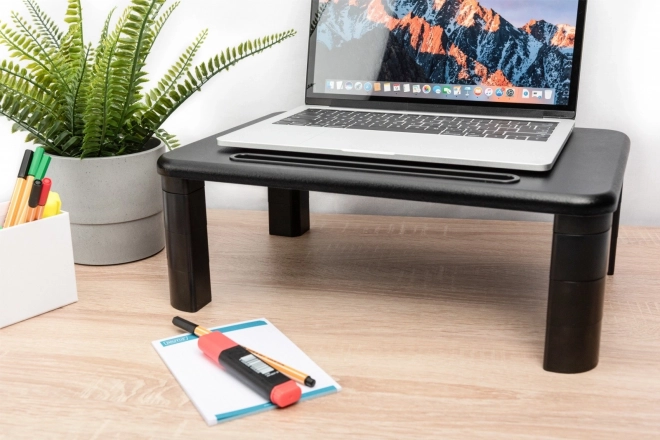 Support de moniteur réglable en hauteur avec plateau en bois noir