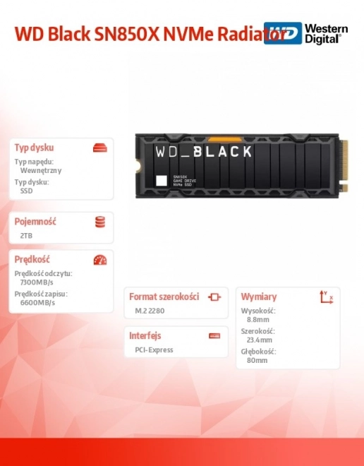 SSD Disk WD Black 2TB SN850X NVMe M.2 PCIe with heatsink