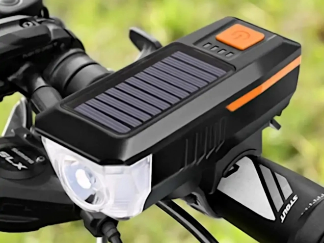 Front LED Bike Light with Solar Charging and Horn