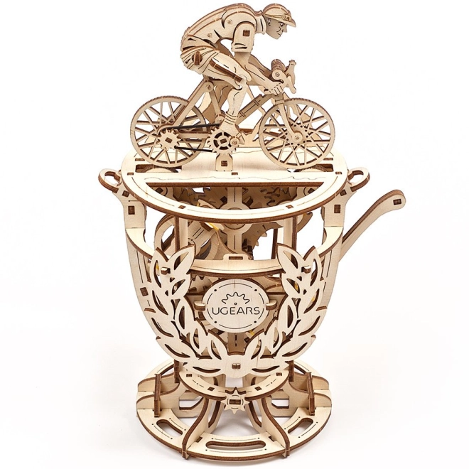 Moving mechanical cyclist on a trophy