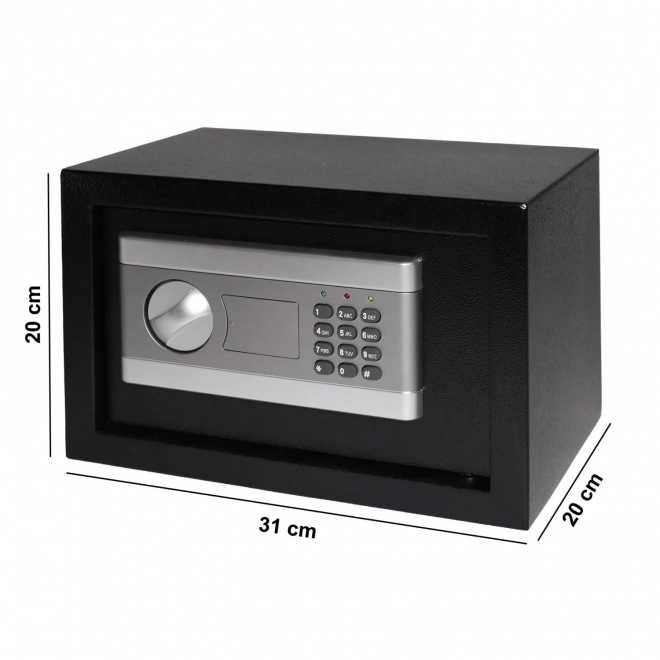 Home safe with electronic lock, access by key or code, 31x20x20 cm