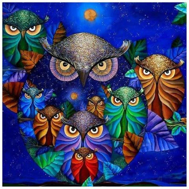 Diamantové maľovanie 7D – sovy na nočnej oblohe 30 × 40 cm