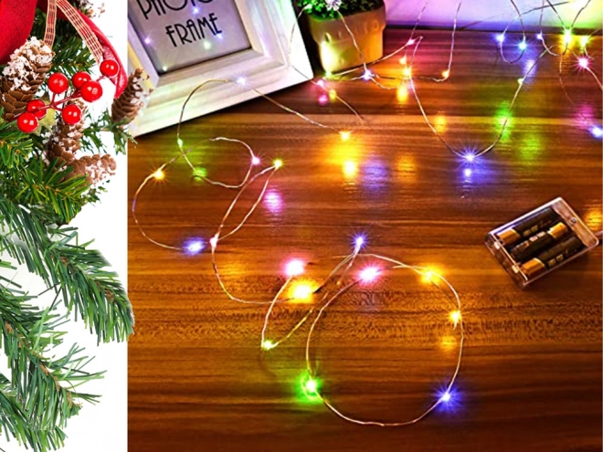 Mehrfarbige LED-Lichterketten auf Draht, 10 m, mit Batterien