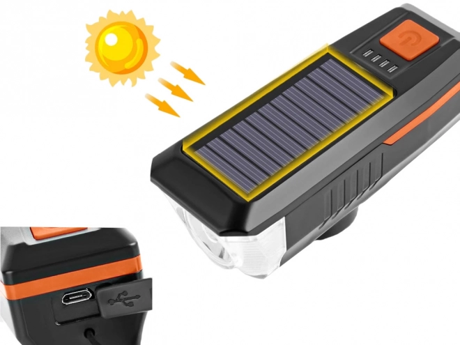 Front LED Bike Light with Solar Charging and Horn
